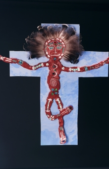 The Dancing Tree Man 40x41 in. clay, feathers, wire 1996