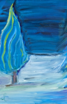 Blue Pines in the Snow 160x20 in. oil